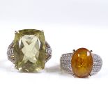 A 9ct gold citrine diamond and white sapphire dress ring, size M, together with a 9ct green quartz