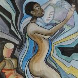 Follower of Ben Enwonwu, watercolour, African figure, bears signature, 22" x 16", framed