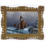 Peter Leath, oil on canvas, boats near Yarmouth harbour, 10" x 14", framed