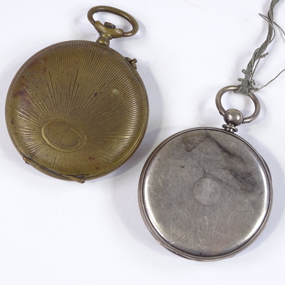 2 pocket watches, comprising an unmarked silver-cased pocket watch, and an Art Deco brass-cased - Image 4 of 5