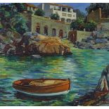 Mid-20th century Italian School, oil on canvas, Mediterranean harbour scene, indistinctly signed,