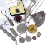 Various silver jewellery, including coin bracelets and sterling pendants