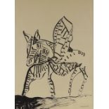 Arnold Daghani (1909 - 1935), black ink drawing, mythical striped beast, 1960, 23" x 15", framed