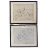 A set of 9 pencil caricature drawings of polo players, signed with monograms, 7" x 8.5", framed (9)