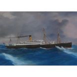 Captain William Morehouse, 19th century gouache, ship portrait, passenger steam ship on rough