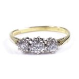 An 18ct gold 3-stone diamond ring, total diamond content approx 0.6ct, setting height 5mm, size L,