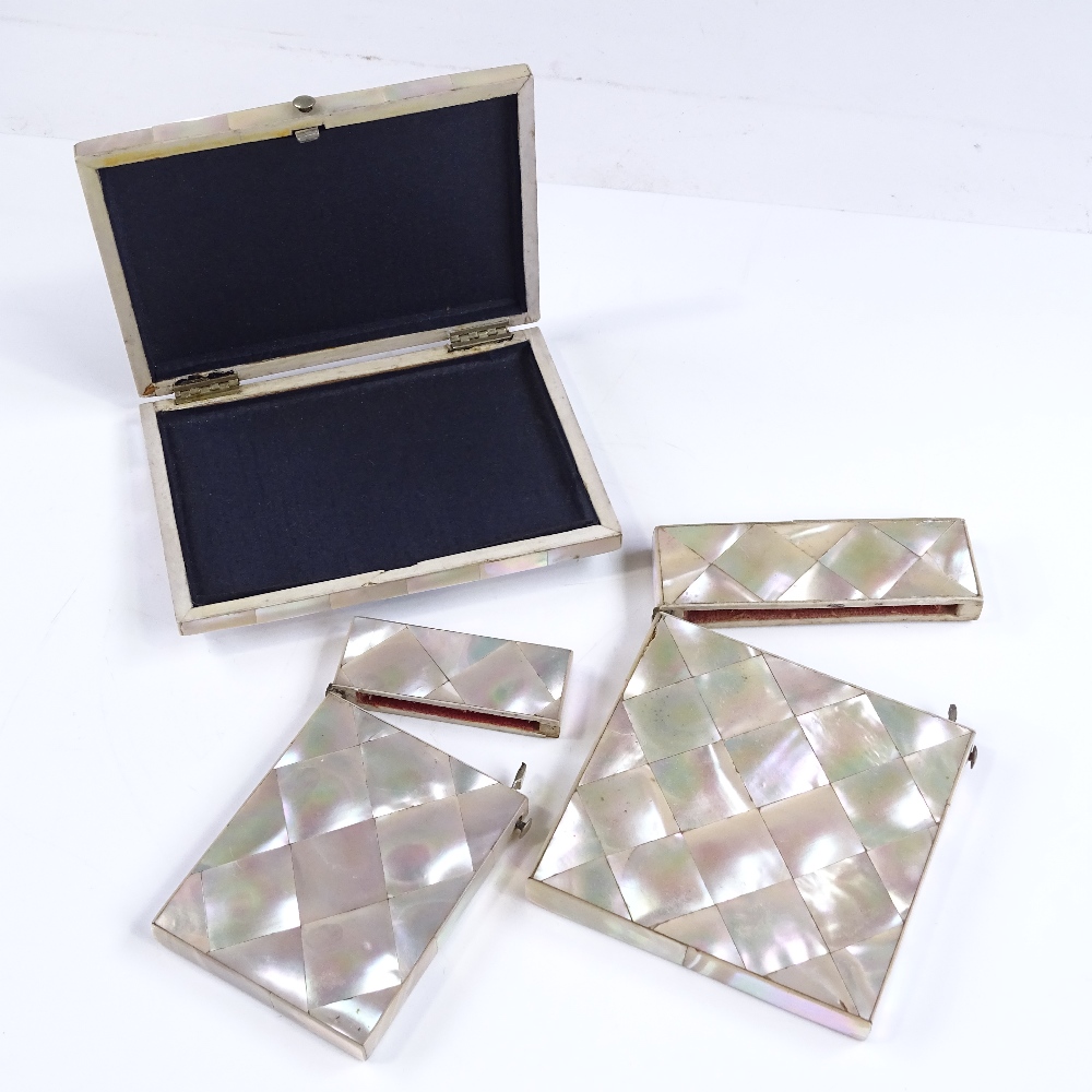 3 Victorian mother-of-pearl and abalone shell parquetry card cases, largest height 11cm (3) - Image 2 of 3