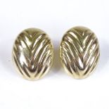 A pair of 9ct gold oval bombe panel earrings, panel height 24mm, 5.3g