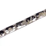 A Norwegian silver and enamel panel bracelet, depicting winter scenes, length 19cm, 25.5g