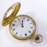 A Swiss 18ct gold half hunter side-wind pocket watch, with blue enamelled chapter dial, movement