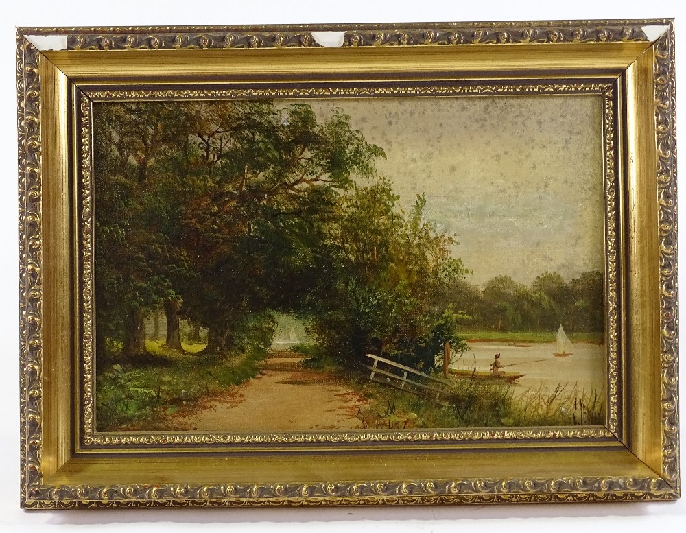 J Lewis, oil on canvas, river scene, 8" x 12", framed - Image 2 of 4