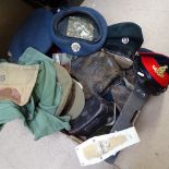 Military caps, an emergency rations tin etc