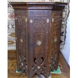 A Turkish hardwood and mother-of-pearl inlaid octagonal occasional table, with carved and pierced