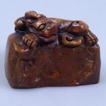 A Chinese carved soapstone seal, length 2.75"