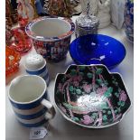 TG Green Cornishware jug and sugar sifter, with Greenshield back stamps, Imari pot, Chinese bowl etc