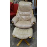A Swedish Gote Mobler leather upholstered swivel and reclining armchair, with matching footstool