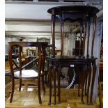 A mahogany kidney-shaped nest of 3 tables, a 2-tier occasional table, and 2 oval occasional tables