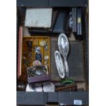 2 silver-backed dressing table brushes, cased cutlery sets, costume jewellery, wristwatches