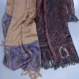 A Vintage paisley wool stole, 66", and another