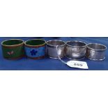 3 silver napkin rings, and 2 cloisonne napkin rings