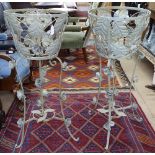 A pair of painted wrought-iron jardiniere stands, with applied floral and leaf decoration, H86cm,