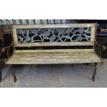 A wrought-iron and slatted garden bench, L124cm