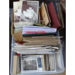 A tray of ephemera relating to smoking, postal and cabinet photos etc