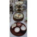 Japanese tea set on tray, Continental painted and gilded porcelain dessert set, including 3 comports