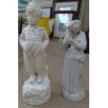 Parian ware figure of a Grecian woman, height 22cm, and a white marble figure of a young boy, height
