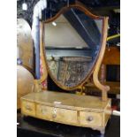 A 19th century cross-banded rosewood box swing toilet mirror, with 3 short drawers, W51cm