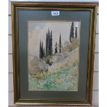 Ernest Thesiger RA (1879 - 1961), original watercolour, Continental landscape and buildings, framed