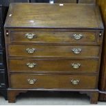 A Georgian mahogany bureau, with fitted interior, 4 long graduated drawers, bracket feet, W96cm