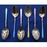 A set of 6 gilt-silver and enamelled coffee spoons