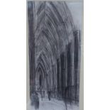 Lincoln Taber, drawing, Westminster Abbey interior, New Grafton Gallery Exhibition label verso,