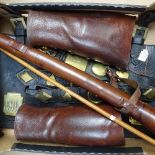 Antique horse brasses on leathers, gaiters, a swagger stick etc