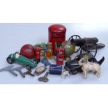 A Dinky racing car, a pillar box, a globe pencil sharpener, and other interesting items