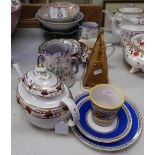 Faience painted 2-handled vases, Victorian teapot, various bowls and dishes etc