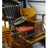 A satinwood inlaid bureau, a Victorian mahogany cabinet, a tripod table, a Windsor elbow chair, a