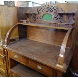 An unusual hardwood sideboard/buffet, with raised shaped back, drawers and cupboards under, W120cm