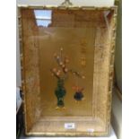 A framed Oriental study of a vase with coral and hardstone decoration, height 18"