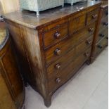 A 19th century mahogany and satinwood-strung 6-drawer secretaire chest, on splayed bracket feet,