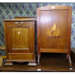 An Edwardian satinwood-banded coal purdonium, and a fire screen