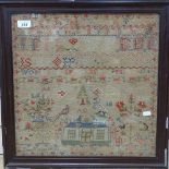 A cross-stitch sampler by Jane Fiddes 1835, height 20" overall