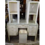 A painted kneehole dressing table, together with matching stool and pair of bedside cabinets