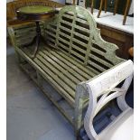 A teak Lutyens slatted garden bench, W166cm