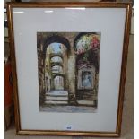 F Pinci, watercolour, Continental street scene, framed