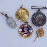 Royal commemorative medals, a locker key etc