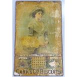 A metal advertising sign for Carr's Biscuits, with perpetual calendar, height 17"