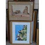 T Scott, watercolour, Marsdon Rocks, watercolour, Tramp Steamer, various other prints and pictures