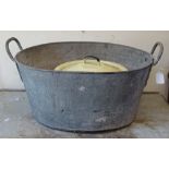 A Vintage enamel 2-handled bread bin, and a galvanised 2-handled tin bath